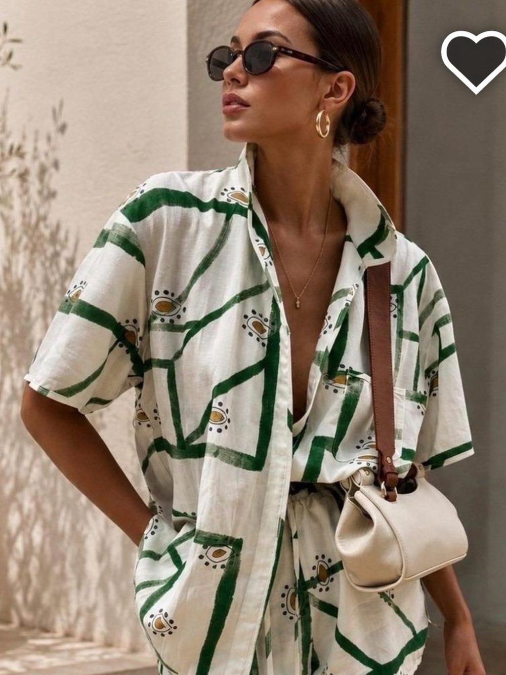 Commense White Button-Down Shirt with Green Geometric & Yellow Accent Print